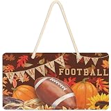 Fall Football Door Hanging Sign Plaque Touchdown Sports Thanksgiving Rustic Wall Signs Yard Autumn Sports Game Day Indoor Out