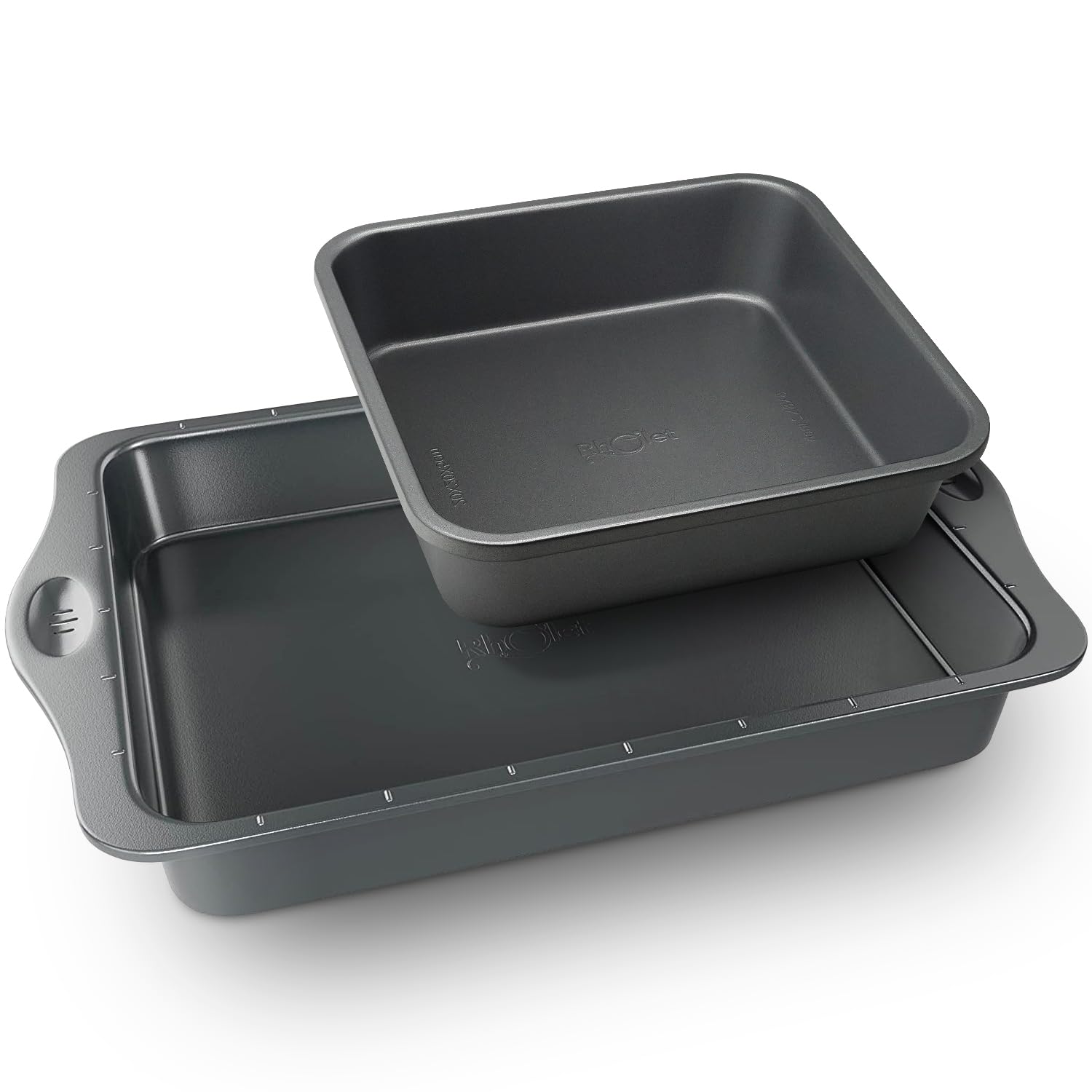 Rholet Brownie Baking Tin and Trays Set of 2 | Square and Rectangle| Roasting tin Your Ultimate Baking Companion for Perfect Delights. 12x9 Inch and 8x8 Inch