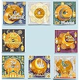 Artby7 100 Pcs Small Eid Mubarak cookie Bags, 4'' X 4'' Eid Cellophane Treat Bags Ramadan Kareem Bags Eid Moon Goodie Candy Bags Gift Bags for Eid Mubarak Party Supplies