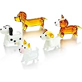 H&D HYALINE & DORA 5 Pack Hand Blown Glass Dog Figurines,Miniature Dog Figurines Sets,Blown Glass Art Animal Figurine for Collectible, Home Decor Gift