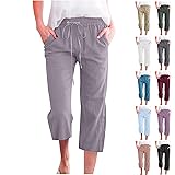 Capri Pants for Women Casual Summer Cotton Linen