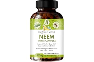 Organic Veda Neem Capsules with Triple Complex Neem Leaf Extract, Bark & Flower - Herbal Supplement Boosts Immunity, Improves Digestion, Skin Health & Support Cleansing - 60 Count