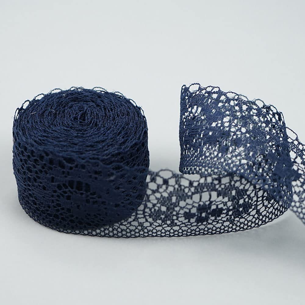 Duories 10m Polyester Lace Ribbon, 4cm Wide, Navy Blue, Vintage Lace Trim for Crafts, Sewing, Decorations, Wedding, Party