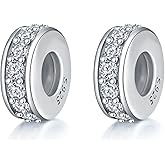 GW 2PCS Spacer Beads Stopper 925 Sterling Silver Charms for Bracelets with Bling CZ Bracelet Charms for Women Jewelry (White)