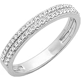 Dazzlingrock Collection Valentine's Day Gift 0.20 Ctw 10K Real Solid Gold Round White Natural Diamond Women Double Row Wedding Band 1/5 CT