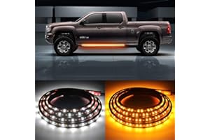 2PCs Truck LED Running Board Lights Sequential Amber Side Marker Light 70 Inch Emergency Extended Crew Cab 216 LEDs Waterproo