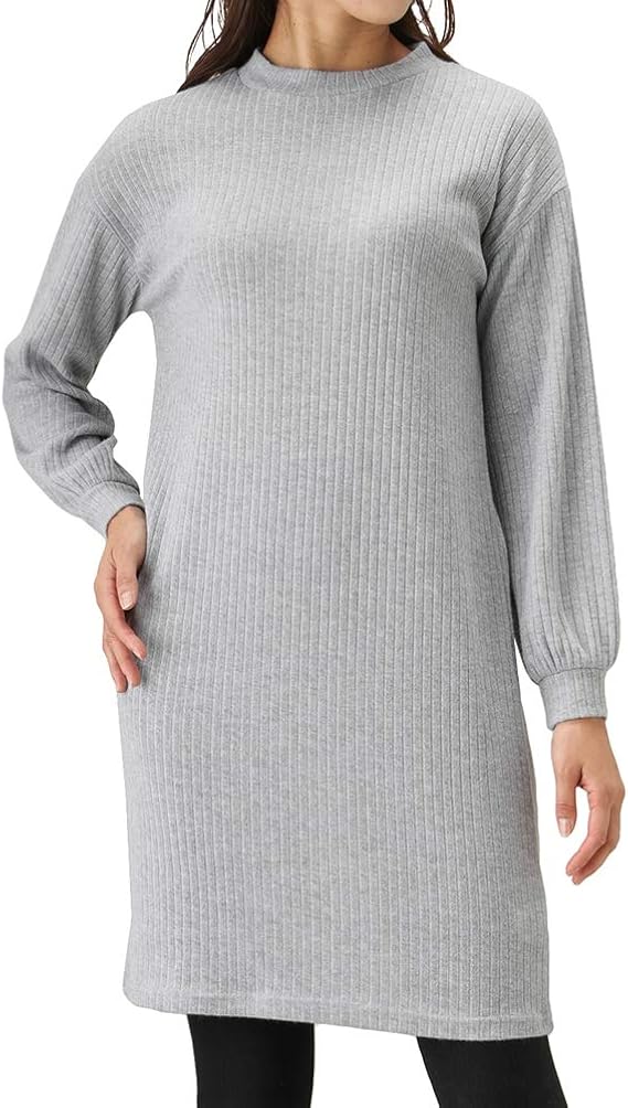 Amazon Navy ネイビー リブニットワンピース リブ ニットワンピ ひざ丈 モックネック 長袖 Gl レディース グレー M ワンピース チュニック 通販