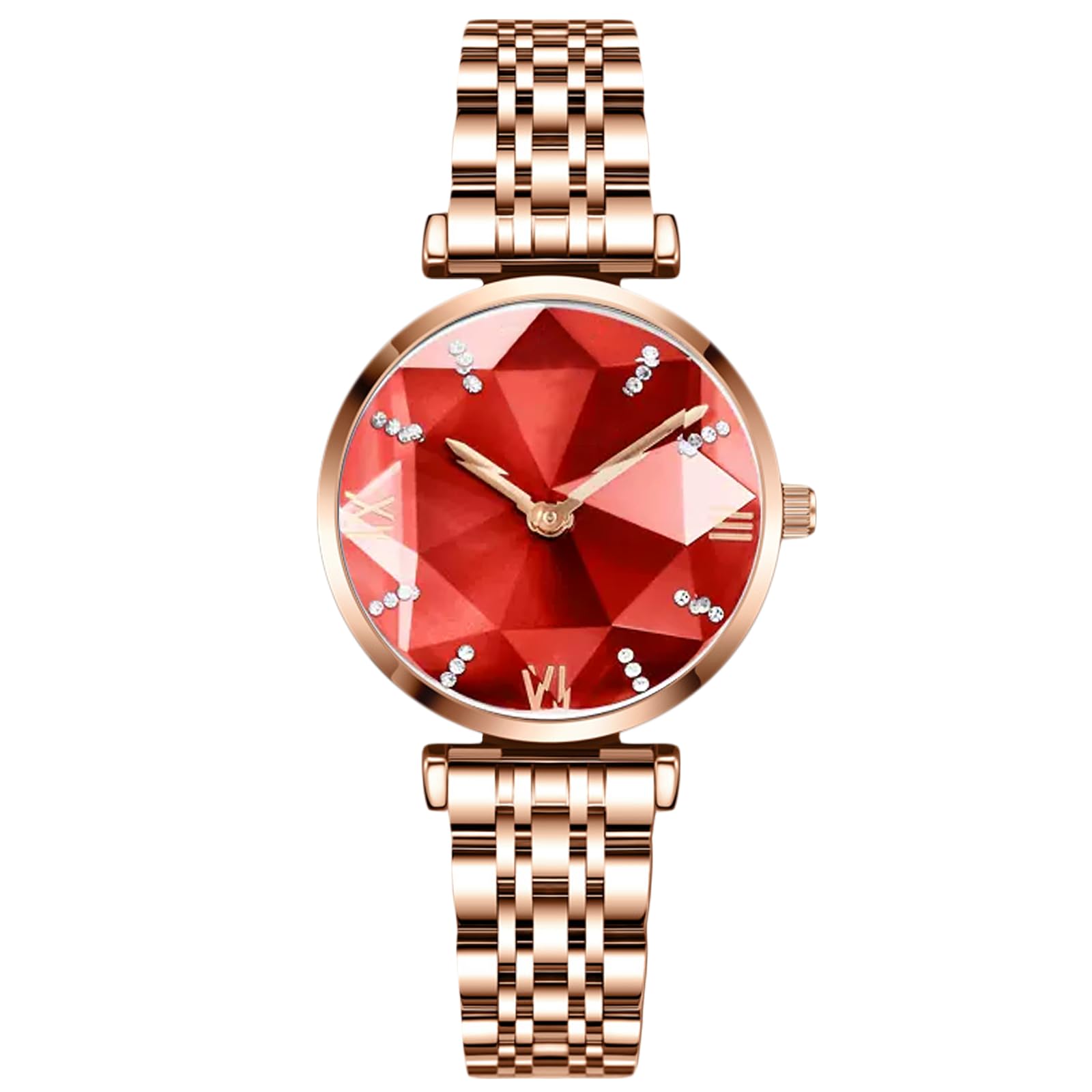 RORIOS Women's Watches Analogue Quartz Watch with Rose Gold Stainless Steel Strap Waterproof Fashion Wristwatches Elegant Dress Watches for Women, red, Bracelet