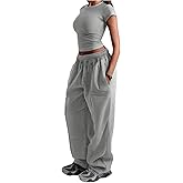 GORGLITTER Women's Wide Leg Joggers Sweatpants Baggy Y2k Elastic Waist Straight Leg Flared Loose Track Pants Bottoms