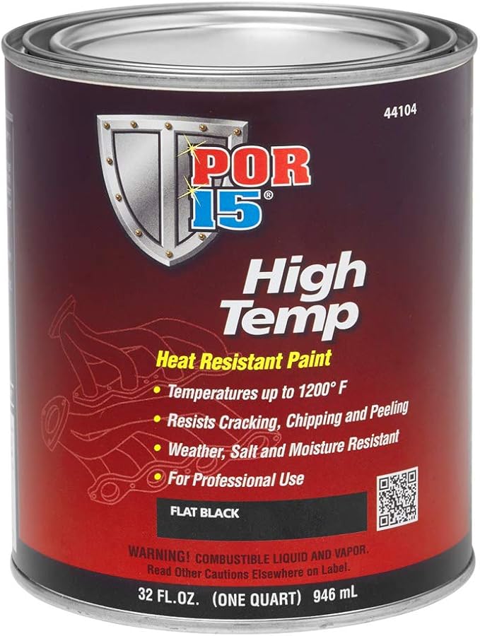 POR15 44104 Black High Temperature Paint Flat 1 Quart, Air