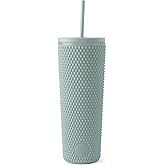 Simple Modern Plastic Matte Studded Tumbler with Lid and Straw | Reusable BPA Free Iced Coffee Cups Double Wall Smoothie Cup | Gifts for Women Men Him Her | Classic Collection | 24oz | Sea Glass Sage