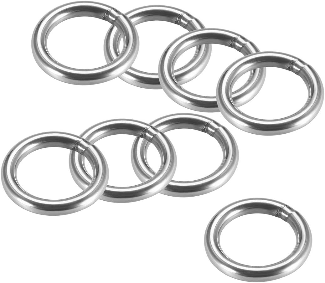 sourcing map 201 Stainless Steel O Ring 40mm(1.57") Outer Diameter 6mm Thickness Strapping Welded Round Rings 8pcs