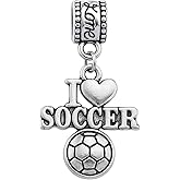 I Love Soccer Charm Bead – Silver-Plated Dangle Charm for Soccer Players, Fans & Coaches – Compatible with Pandora, Troll, Chamilia & European Bracelets – Gift for Soccer Lovers