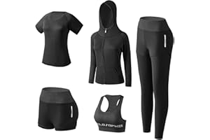 XPINYT 5pcs Workout Outfits for Women Athletic Sets Sport Suits Yoga Gym Fitness Exercise Clothes Jogging Tracksuits