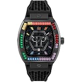 Philipp Plein The Hexagon Phantom Collection Luxury Mens Watch Timepieces with a Black Strap, Case and Dial