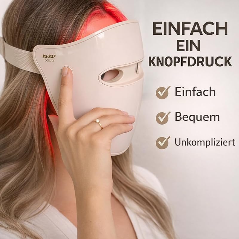 Alva Rotlichtlampe fürs Gesicht - LED Gesichtsmaske - Rotlicht Maske mit 3 Modi - Red Light Therapy mit 220 LED Dioden - Anti-Aging Skincare - Face Mask mit Lichttherapie – Kabellos, USB
