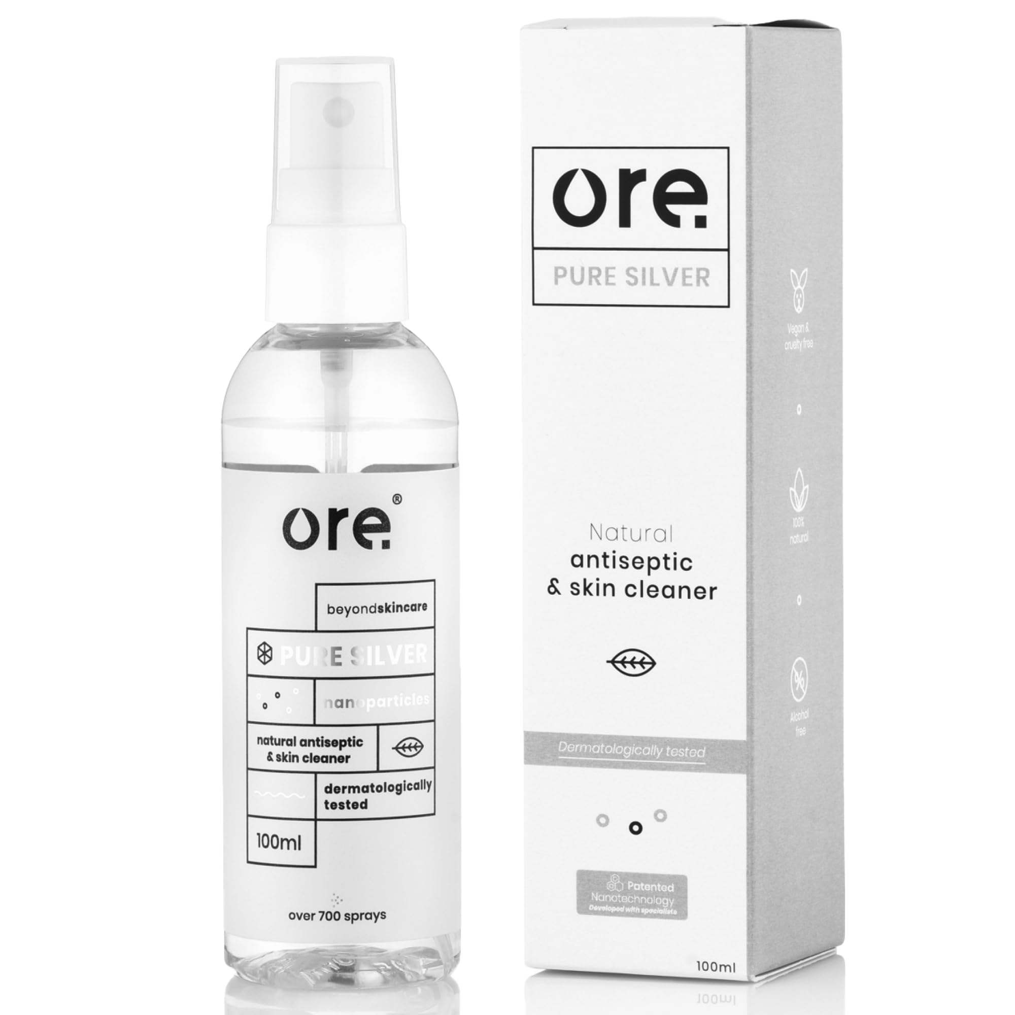 Ore® Pure Silver - 24h Skin Protection - Non-Ionic/50ppm/100ml For Acne, Wound, Blepharitis, Eczema & Other Skin Conditions