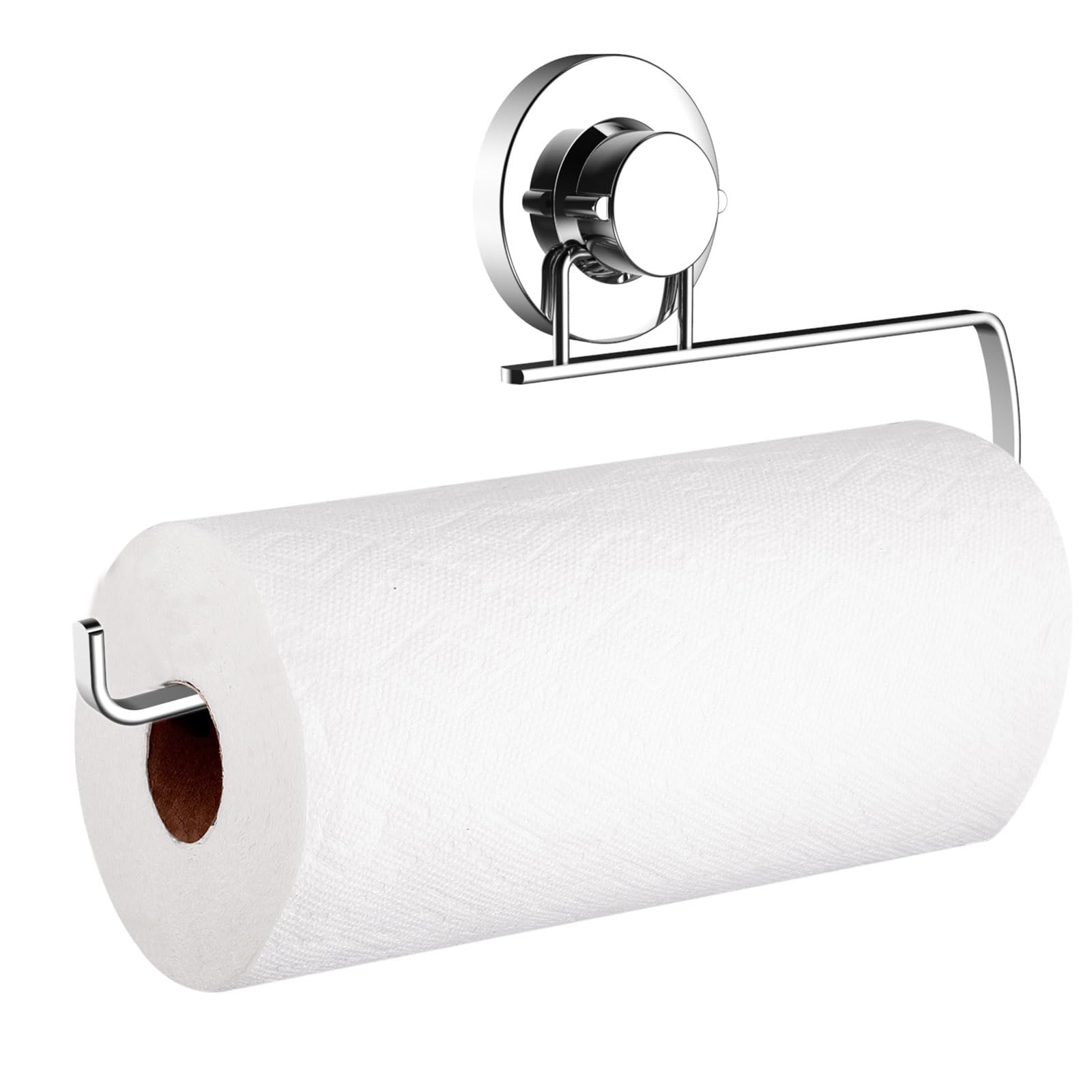 Poywaze Kitchen Roll Holder with Suction Cup, No Drilling Wall Mounted Paper Towel Holder, Waterproof Rustproof Stainless Steel Silver Kitchen Towel Holder