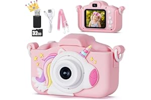 KIZJORYA X5 Kids Digital Camera, Pink, Unisex, 32GB SD Card, 8X Digital Zoom, Auto Focus, Cute Frames, Film Filters, Easy to Use, Durable Design
