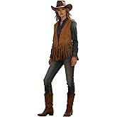 GORGLITTER Women's Western Fringe Vest Cardigan 70s Hippie Tassel Sleeveless Open Front Jacket Cowgirl Nashville Outfits