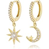 Cross Small Hoop Dangle Earrings 925 Sterling Silver CZ Diamonds Round Huggie Earrings For Men Women