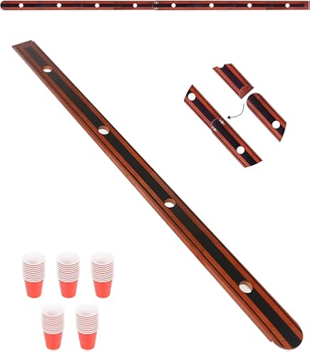 GoPong Slamski | Vintage Wood 4 Person Drinking Ski with 50 Plastic Shot Glasses