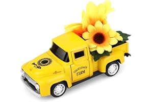 Lemicin Sunflower Vintage Metal Truck Mini Metal Farm Truck Decor with Sunflower Bouquet Farmhouse Rustic Pickup Tiered Tray Decor for Home Kitchen Shelf Table Decor Yellow