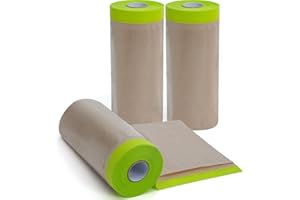 ADHES Pre-Taped Masking Paper for Painting, 3 Rolls 12 Inch x 50 Feet Tape and Drape Painters Paper Roll with Masking Tape, A
