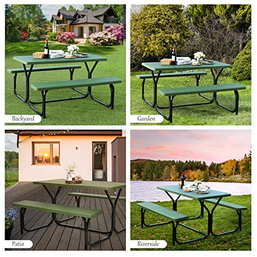 Giantex Picnic Table Bench Set Outdoor Camping All Weather Metal Base