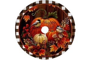 MAJOUG Christmas Tree Skirt, Happy Fall Xmas Tree Mat for Farmhouse New Year Festive Holiday Party Decorations Indoor Outdoor 36" inch