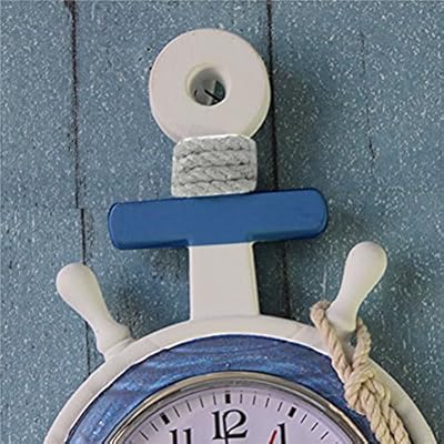 WINOMO Mediterranean Style Anchor Clock Beach Sea Theme Nautical Ship Wheel Rudder Steering Wheel Decor Wall Hanging… 61og0VNZgqL
