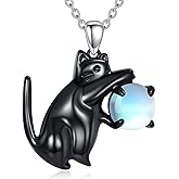 YONFQE Cat Necklace Sterling Silver Cat with Moonstone Pendant Cute Animal Jewelry Gifts for Women Men