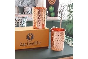 2activelife Hammered Design Pure Copper Tumbler Set of 2 | Drinking Water with Copper Cups | Premium Quality Copper Tumblers 