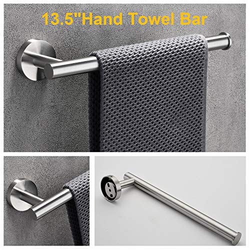 Nolimas 4-Pieces Set Brushed Nickel Bathroom Hardware Set SUS304 Stainless Steel Round Wall Mounted - Includes 23.6"&13.5" Towel Bar,Toilet Paper Holder, Robe Towel Hooks,Bathroom Accessories Kit