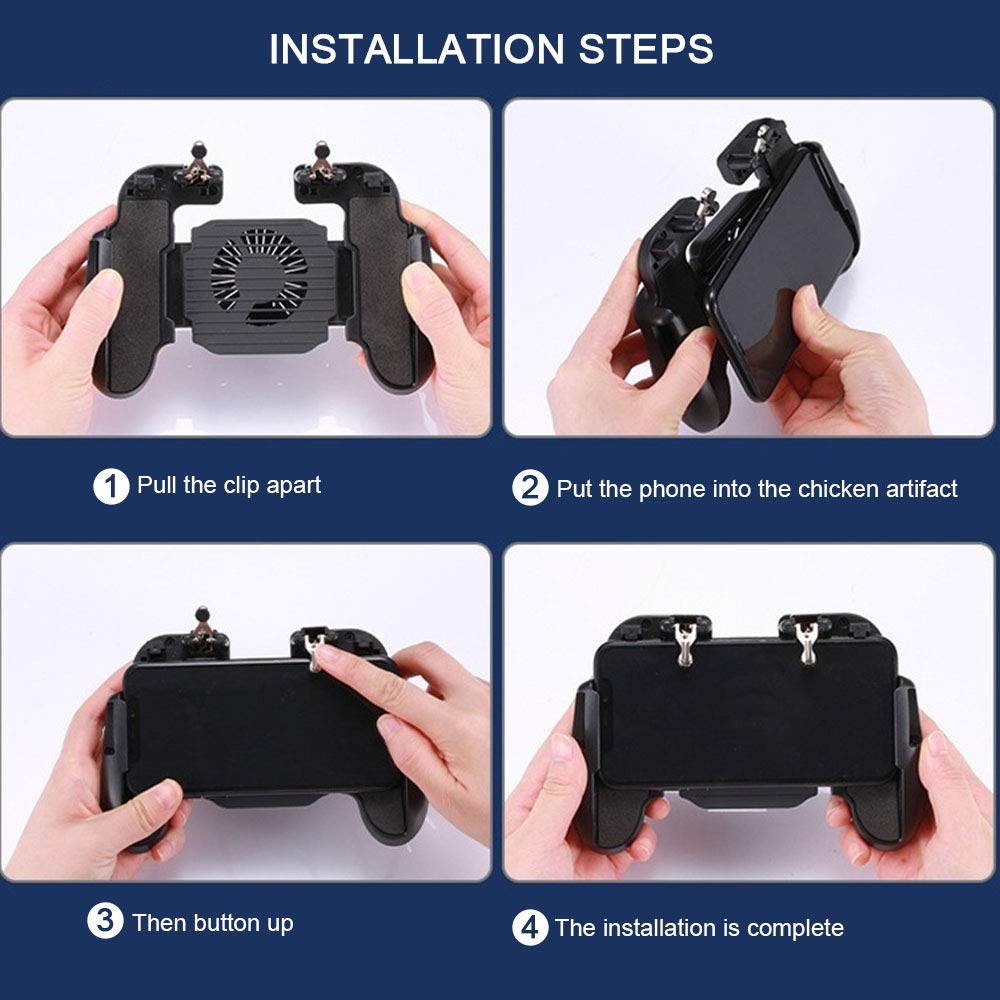 YZmoffer Portable Game Controller Mobile Game Trigger Cooling Fan Mobile Joystick Power Charger Gamepad, L1R1 Aim and Shoot Trigger Joystick Upgraded Version for iOS Android 4.5-6.5inch
