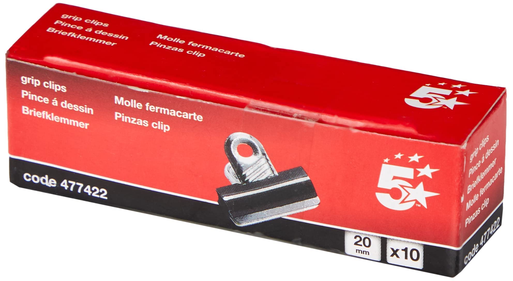 5 Star Grip Clips Metal Width 20mm Black [Pack 10]