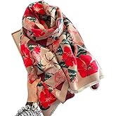 First Choose Women's Blanket Chunky, Pashmina Shawls Wraps Oversized Winter & Fall Warm Scarfs Soft Cashmere Feel for Women (Red Flowers)