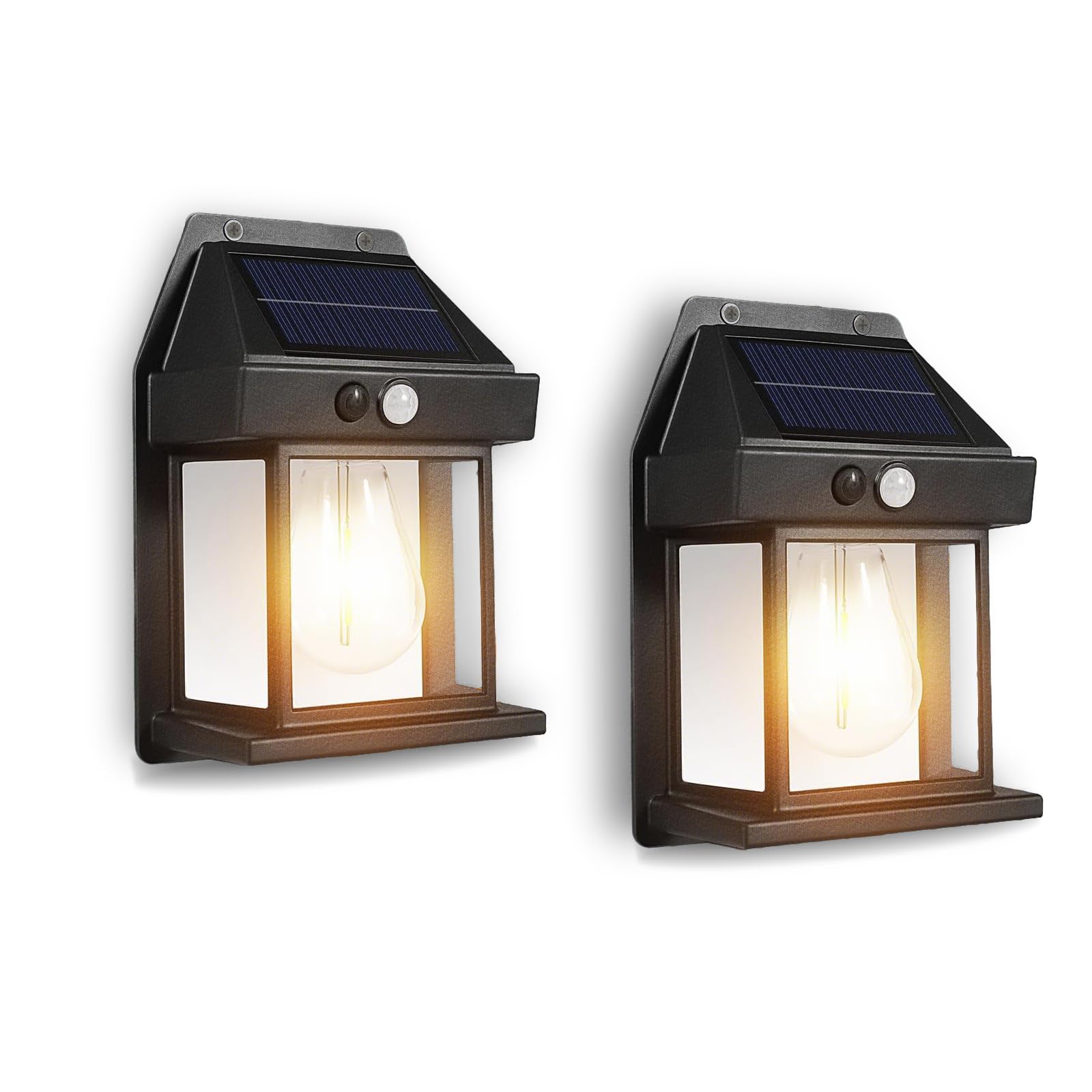 Hqynss Solar Lights Outdoor, 2 Pack Waterproof Wall Lantern with Motion Sensor & 3 Modes 1200mAh Battey, IP65 Solar Security Lights for Garden Patio Courtyards Porches Fence Yard (Black)