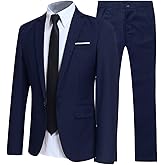 YFFUSHI Men's Slim Fit 2 Piece Suit Solid One Button Casual Formal Wedding Blazer Jacket Pants Set