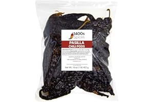 1lb Pasilla Negro Chilaca Dried Whole Chile Seco Peppers Food Service Size, Chili Pods for Authentic Mexican Food, Heat-Sealed Resealable Bag by 1400s Spices
