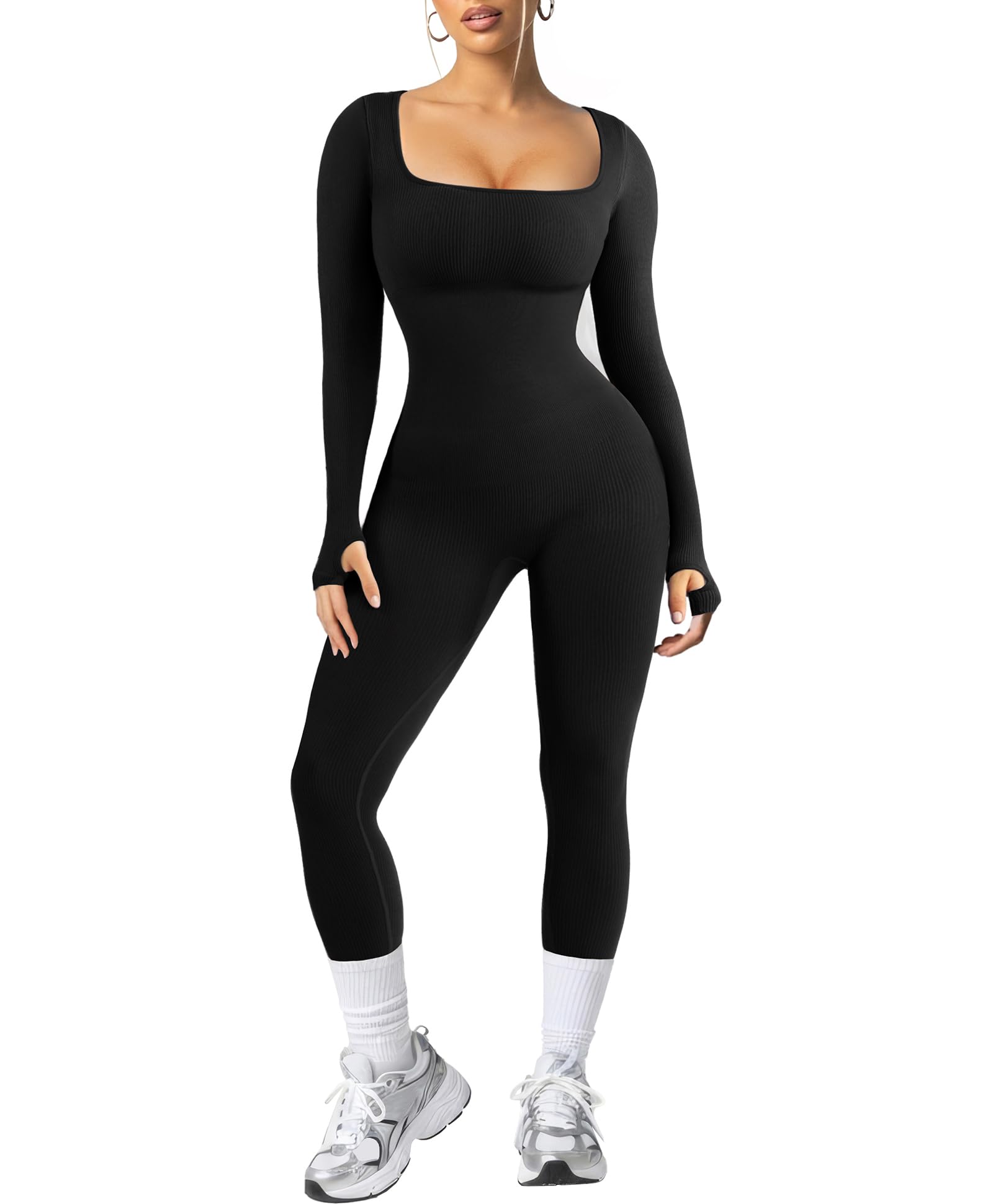 Photo 1 of ***CORRECT ITEM****Popilush Jumpsuits for Women Long Sleeve Built-In Bra Square Neck Full Length Leggings Bodycon Stretch Workout Outfits