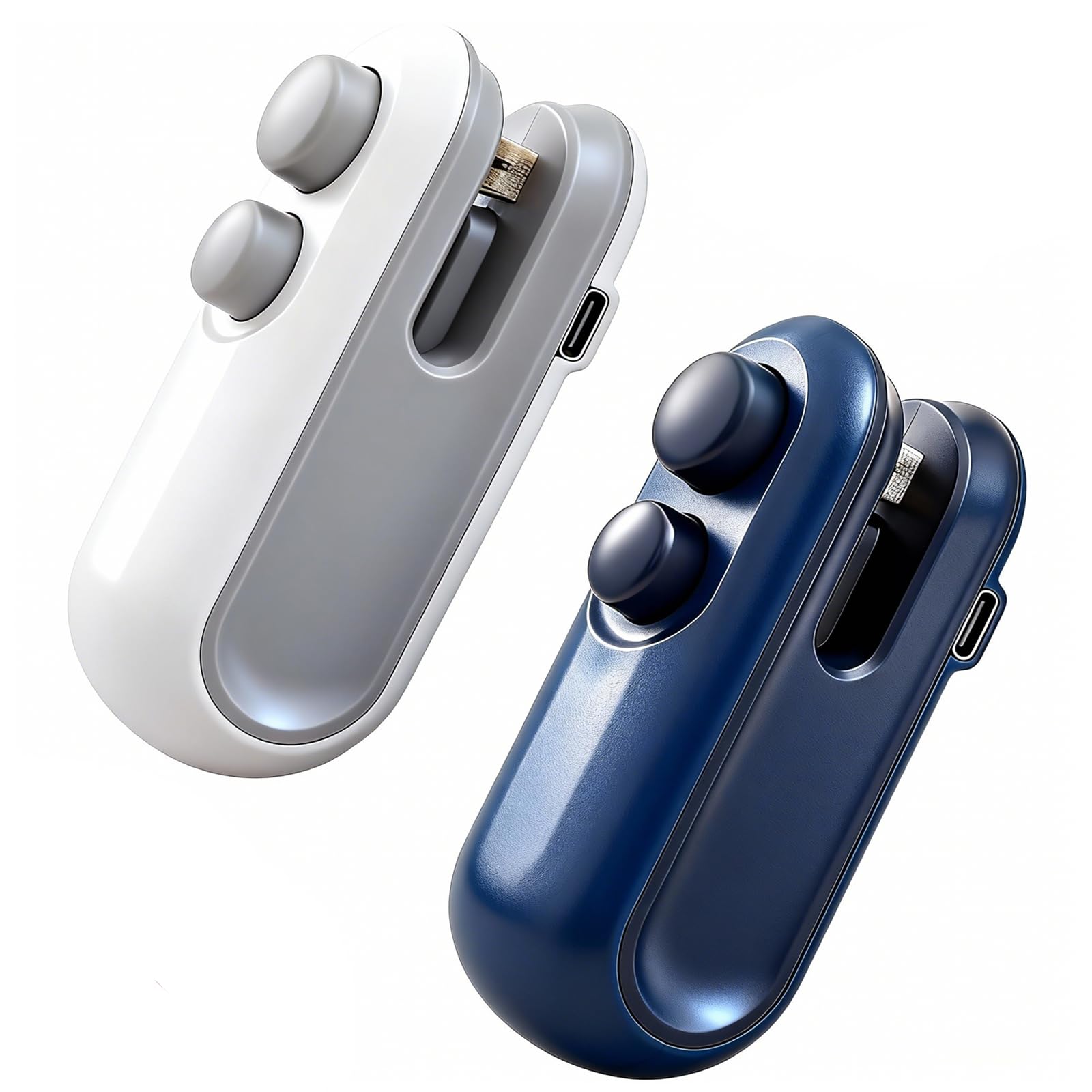 Photo 1 of 2Pcs Mini Bag Sealer with Cutter and Magnet,Rechargeable Mini Bag Sealer and Cutter,Household Hand Pressure Portable Snack Plastic Heat Sealing Machine for Snacks,Food Freshness Storage (White & Blue)