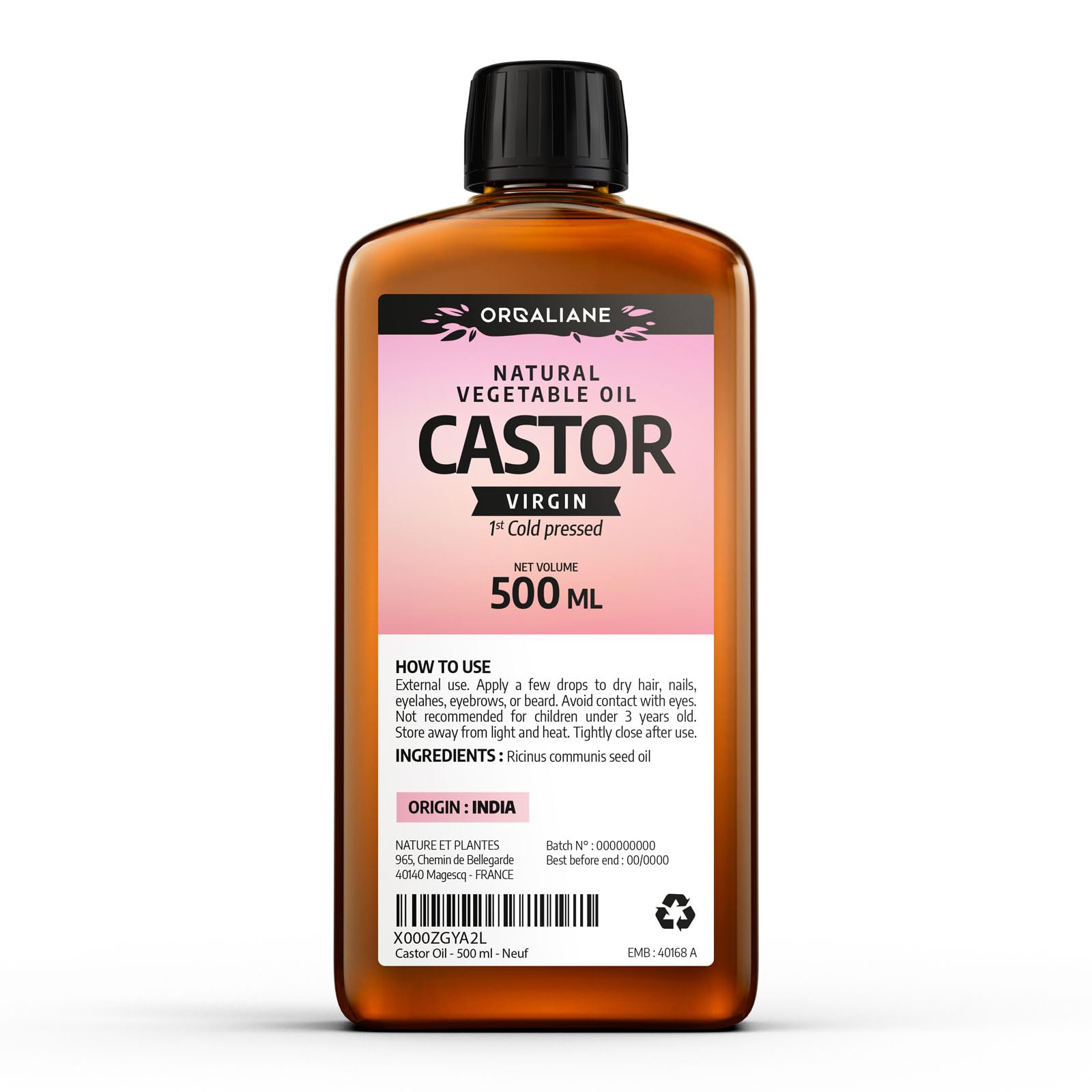 Castor Oil - 100% Virgin 500 ml - 1 st Cold pressed - Orgaliane