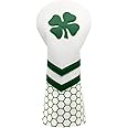 Lucky Clover Golf Wood Club Headcover Club Head Cover Protective - 4 Selections - Golf Driver Headcover/ Fairway Woods Cover/ Hybrid Rescue Headcover Exchangeable, White Synthetic Leather fits for All Brand Men Golfer