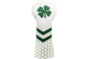 BARUDAN GOLF Lucky Clover Golf Wood Club Headcover Club Head Cover Protective - 4 Selections - Golf Driver Headcover/ Fairway Woods Cover/ Hybrid Rescue Headcover Exchangeable, White Synthetic Leather fits for All Brand Men Golfer