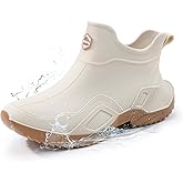 GUYISAKJ Short rain boots women waterproof deck boots for men ankle fishing boot comfortable garden work shoes lightweight chelsea boot for Boating Camping Sailing white&brown