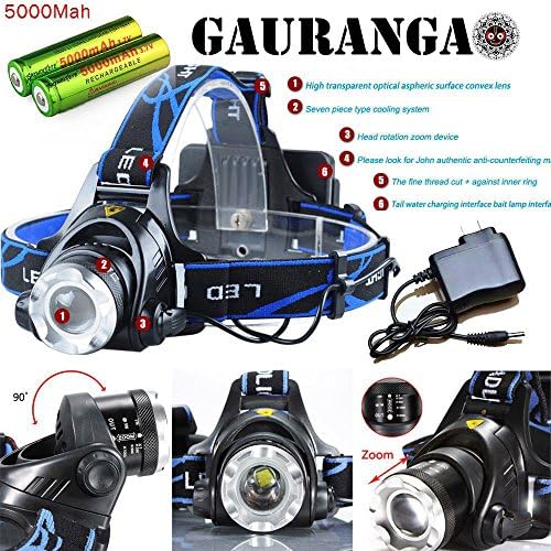 GAURANGA 8000LM CREE XM-L T6 LED Focus Headlamp Flashlight Zoomable + 2x18650 +Charger US