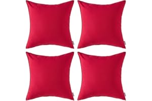 MIULEE Pack of 4 Decorative Outdoor Waterproof Summer Pillow Cover Square Garden Cushion Case PU Coating Throw Pillow Cover Shell for Tent Park Couch 18x18 Inch Red