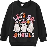 CM C&M WODRO Girls Halloween Crewneck Sweatshirts Ghost Graphic Pullover Tops Kids Cute Clothes Long Sleeve Shirt 6-12 Years