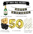 50th Birthday Party Pack â€“ Black & Gold Happy Birthday Bunting, Poms, and Swirls Pack- Birthday Decorations â€“ 50th Birthday Party Supplies